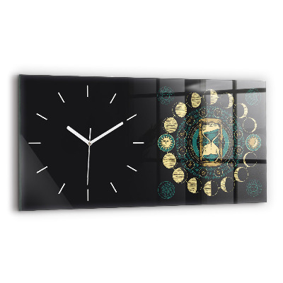 Glass wall clock rectangular Moon phases and hourglass