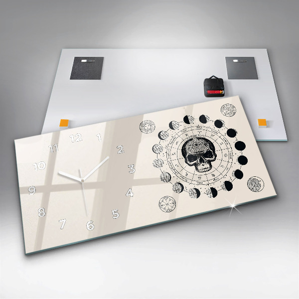 Glass wall clock rectangular Moon phases