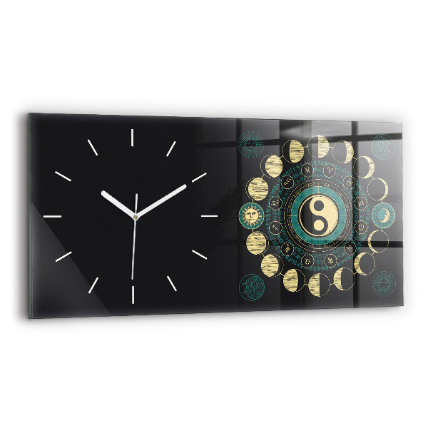 Glass wall clock rectangular Moon phases
