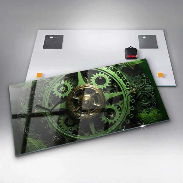 Glass wall clock rectangular Green mechanism