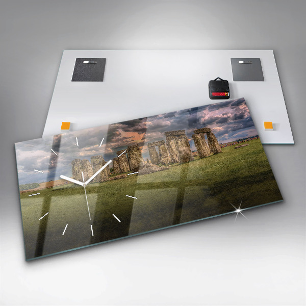 Glass wall clock rectangular Stonehenge Nimbostratus