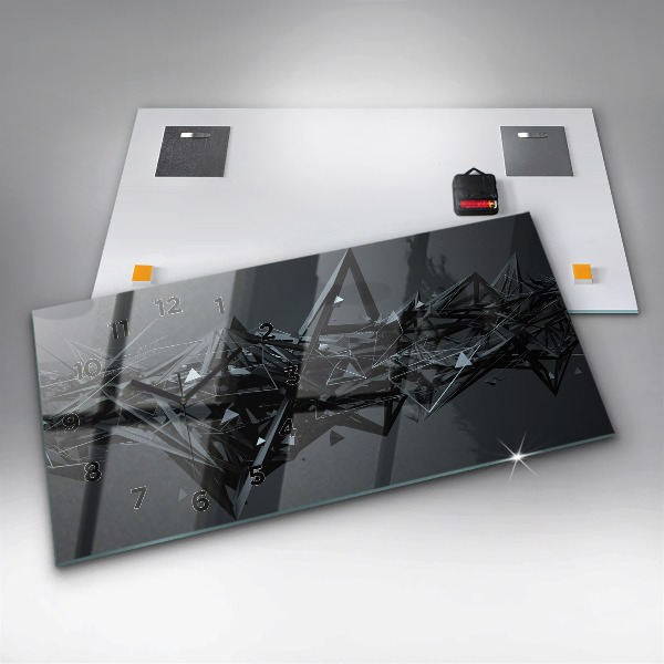 Glass wall clock rectangular Black abstraction