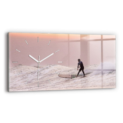 Glass wall clock rectangular Surfer in Hawaii
