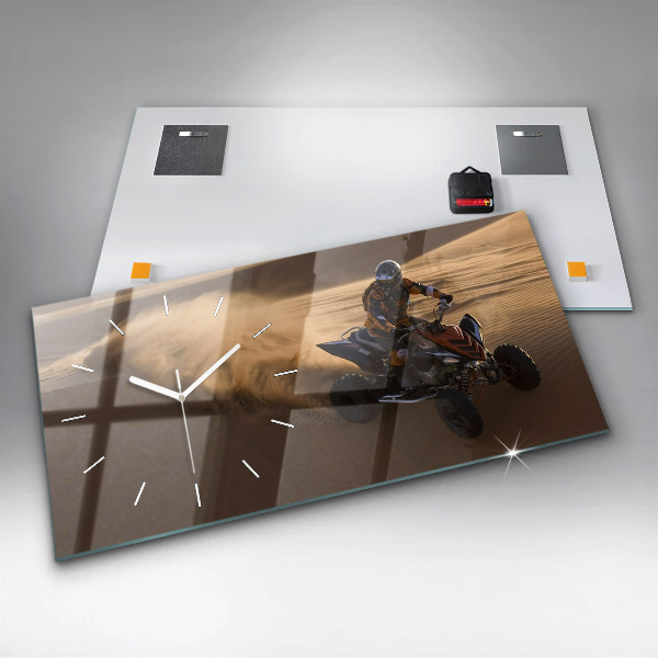 Glass wall clock rectangular Quad in the desert