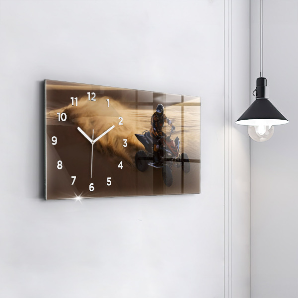Glass wall clock rectangular Quad in the desert