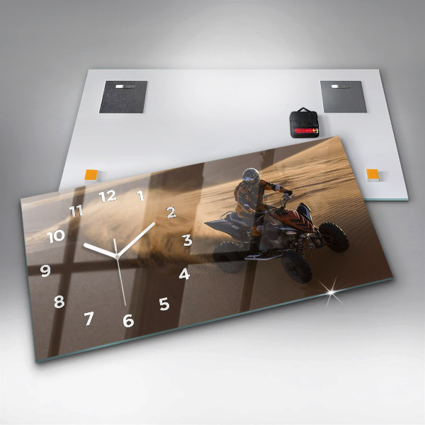 Glass wall clock rectangular Quad in the desert