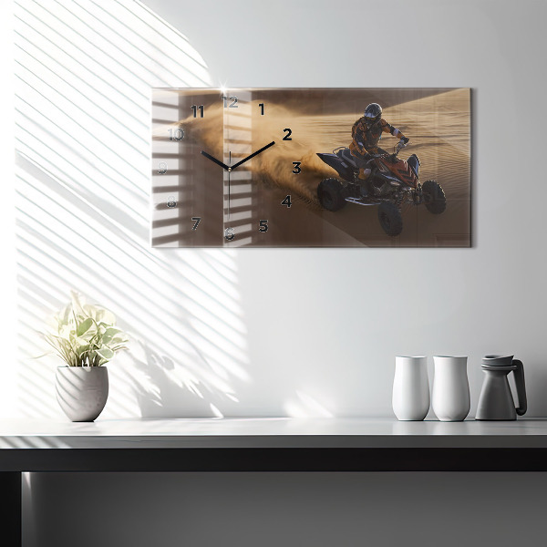 Glass wall clock rectangular Quad in the desert