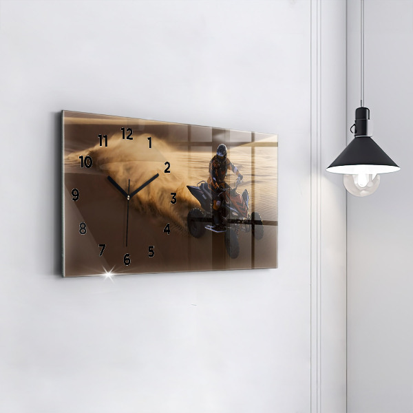 Glass wall clock rectangular Quad in the desert