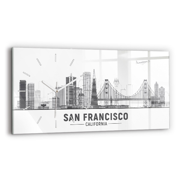 Glass wall clock rectangular San Francisco Skyline