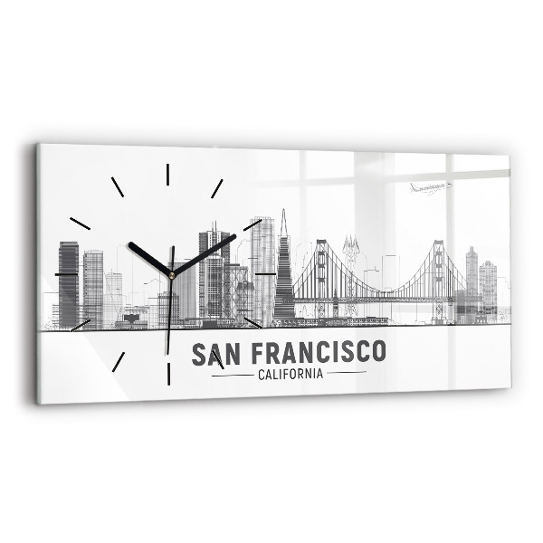Glass wall clock rectangular San Francisco Skyline