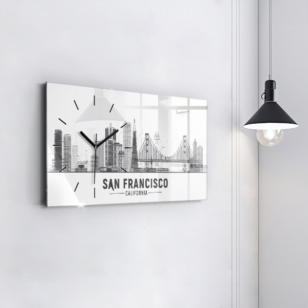 Glass wall clock rectangular San Francisco Skyline