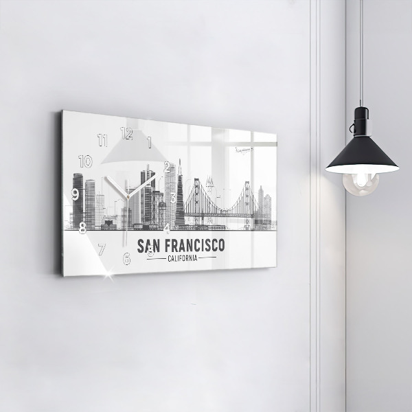 Glass wall clock rectangular San Francisco Skyline