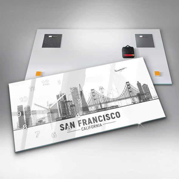 Glass wall clock rectangular San Francisco Skyline