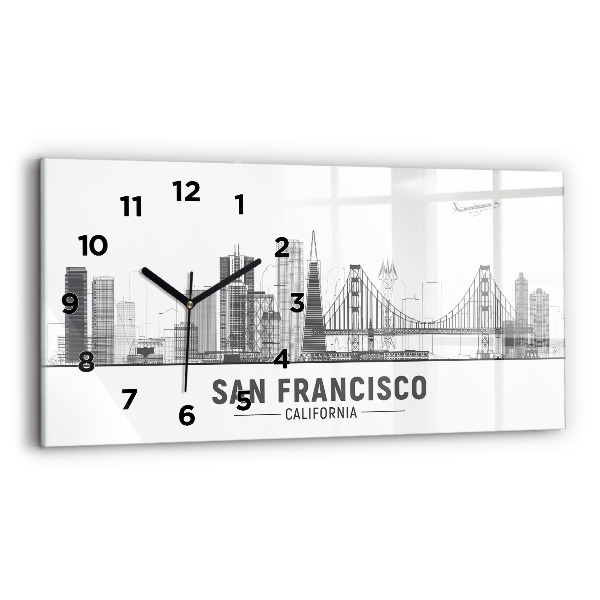 Glass wall clock rectangular San Francisco Skyline
