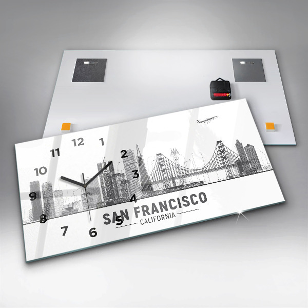 Glass wall clock rectangular San Francisco Skyline