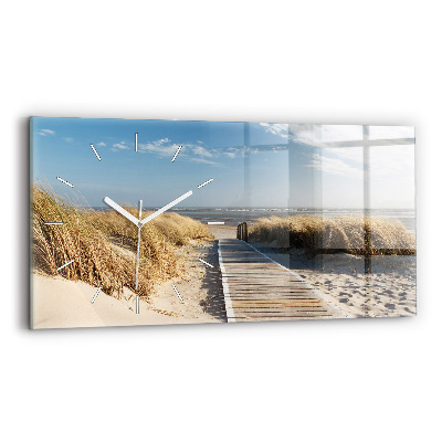 Glass wall clock rectangular View of the beach
