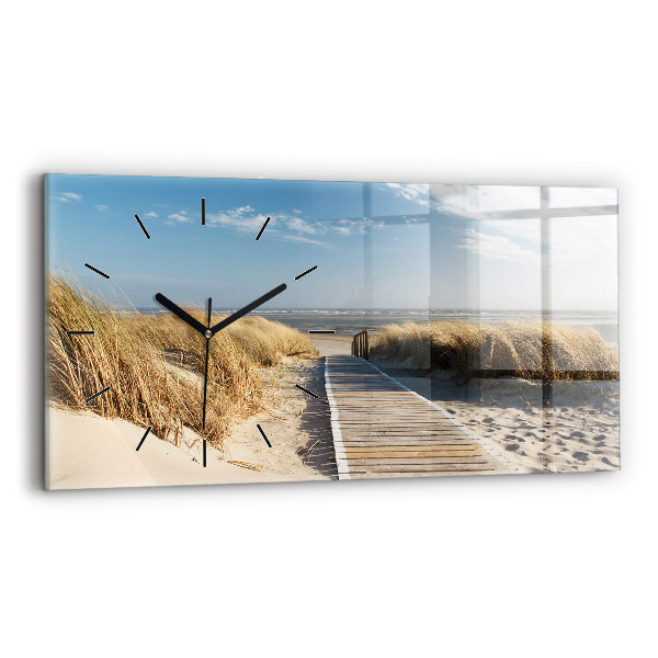Glass wall clock rectangular View of the beach