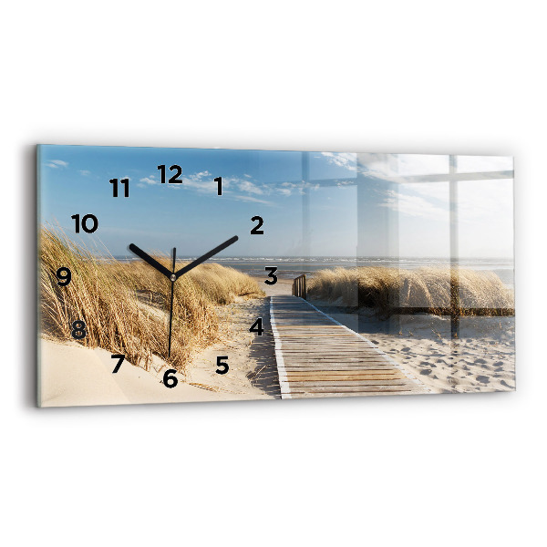 Glass wall clock rectangular View of the beach