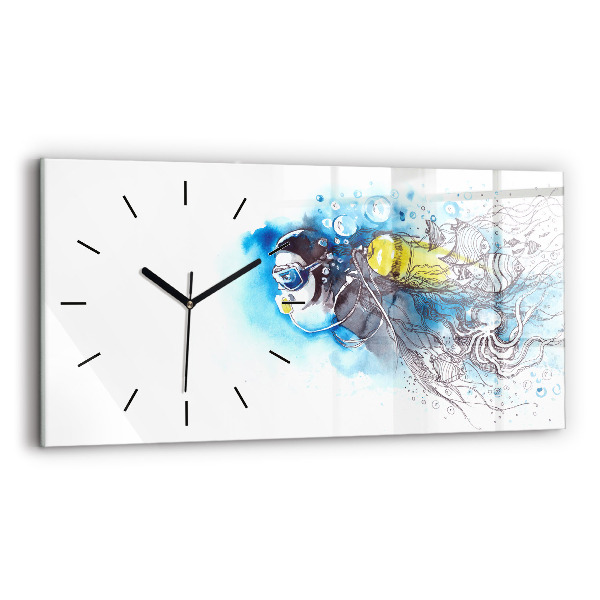 Glass wall clock rectangular Underwater fish life