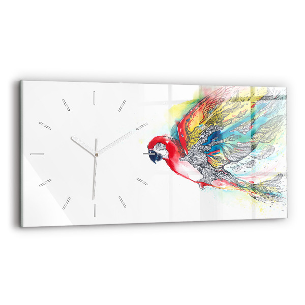 Glass wall clock rectangular Colorful Parrot in Flight