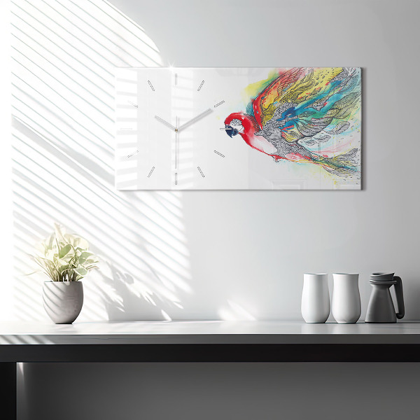 Glass wall clock rectangular Colorful Parrot in Flight
