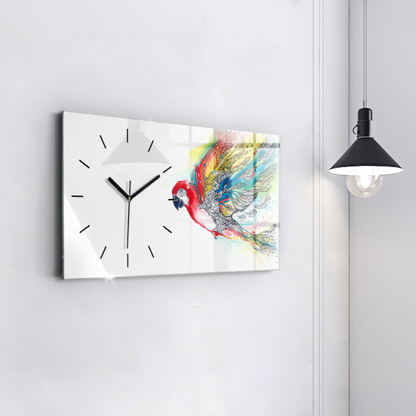 Glass wall clock rectangular Colorful Parrot in Flight