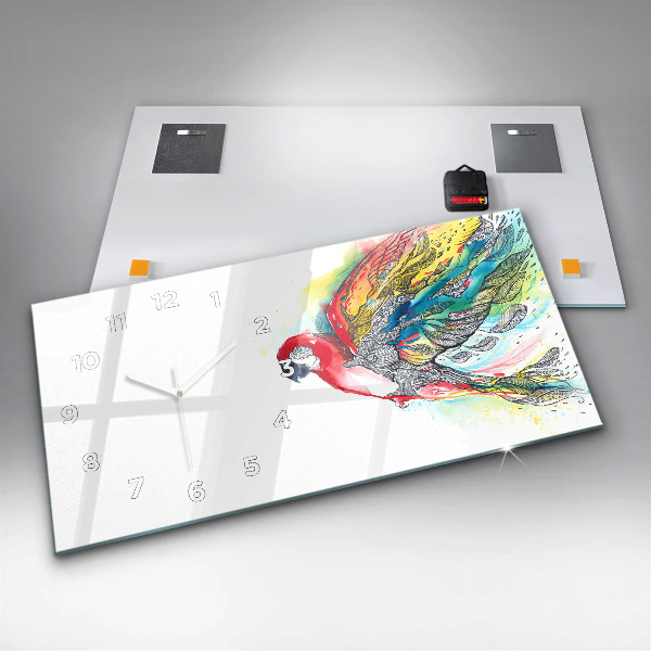 Glass wall clock rectangular Colorful Parrot in Flight