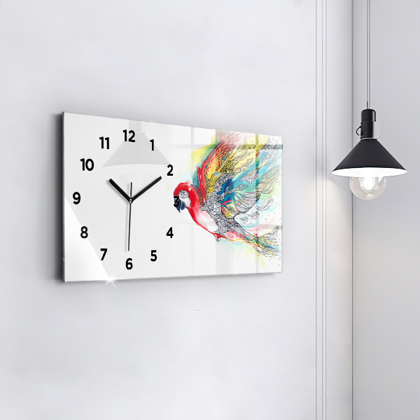 Glass wall clock rectangular Colorful Parrot in Flight