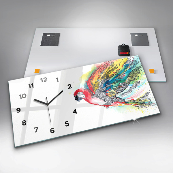 Glass wall clock rectangular Colorful Parrot in Flight