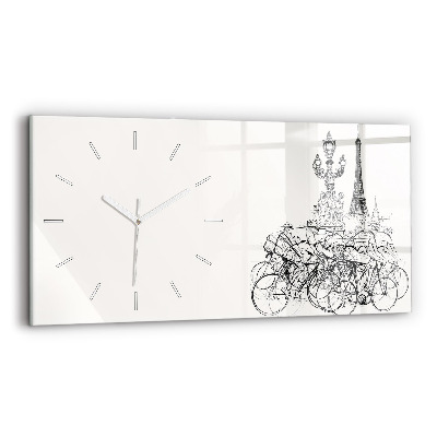 Glass wall clock rectangular Cycling race drawing
