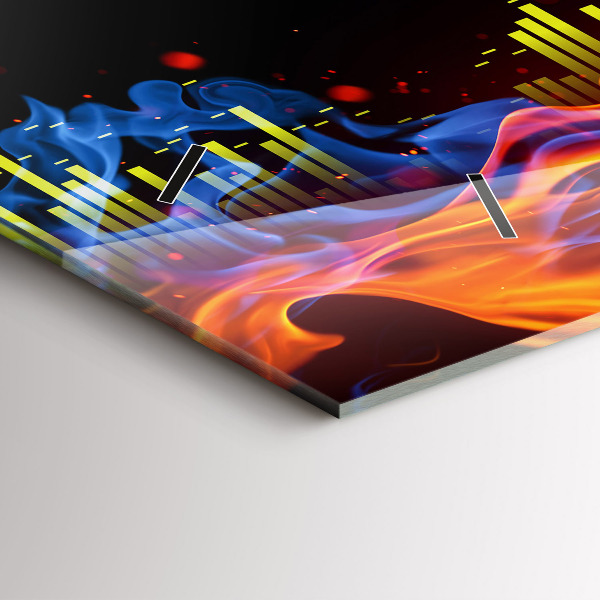 Glass wall clock rectangular Headphones and sound waves