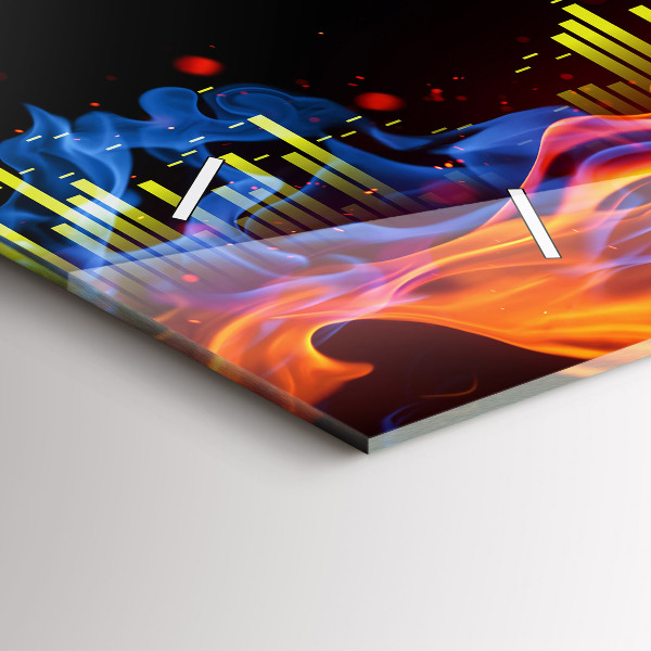 Glass wall clock rectangular Headphones and sound waves