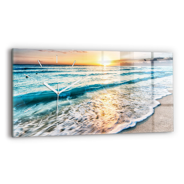 Glass wall clock rectangular Beach, sea and sand