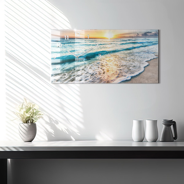 Glass wall clock rectangular Beach, sea and sand