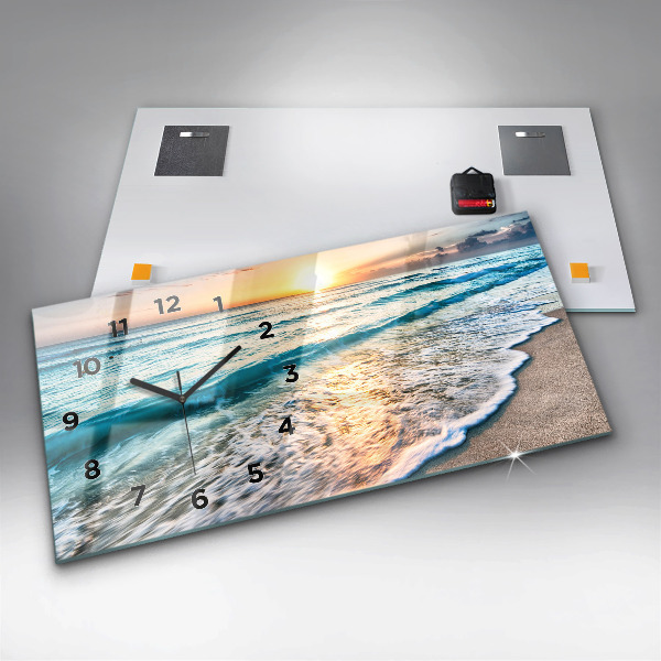 Glass wall clock rectangular Beach, sea and sand