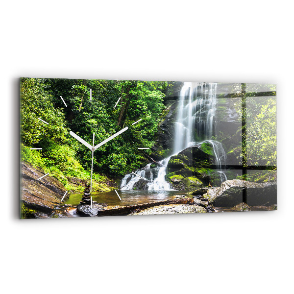 Glass wall clock rectangular Waterfall forest