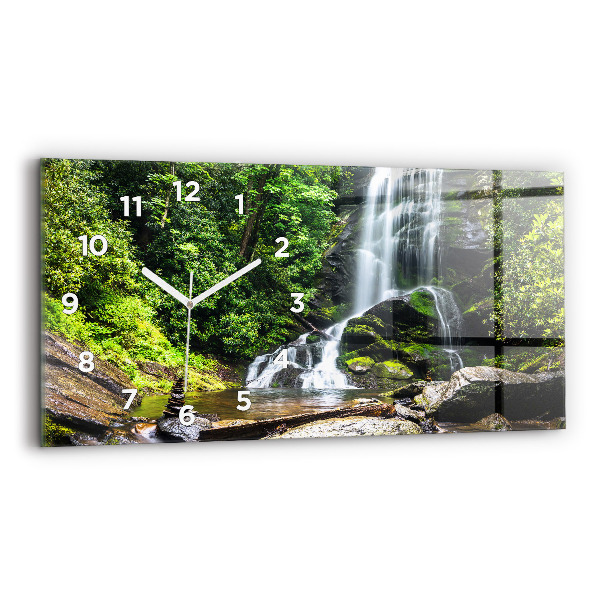 Glass wall clock rectangular Waterfall forest