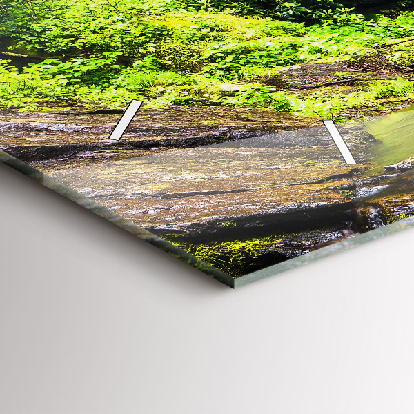 Glass wall clock rectangular Waterfall forest