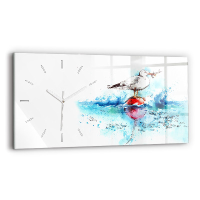 Glass wall clock rectangular Painted seagull