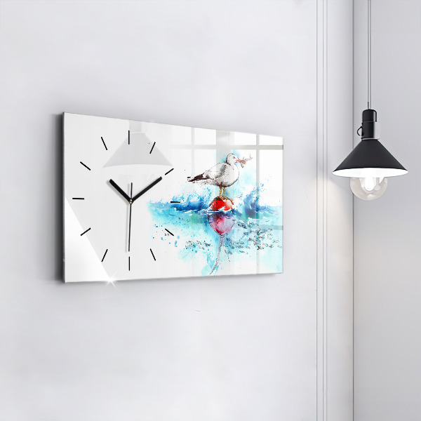 Glass wall clock rectangular Painted seagull
