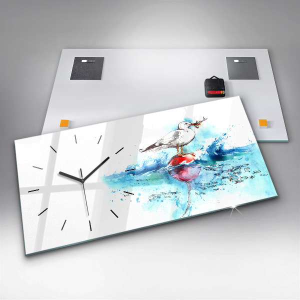 Glass wall clock rectangular Painted seagull