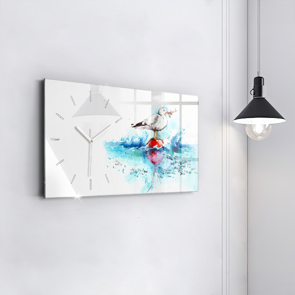 Glass wall clock rectangular Painted seagull