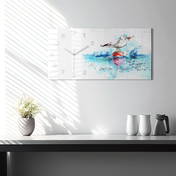 Glass wall clock rectangular Painted seagull