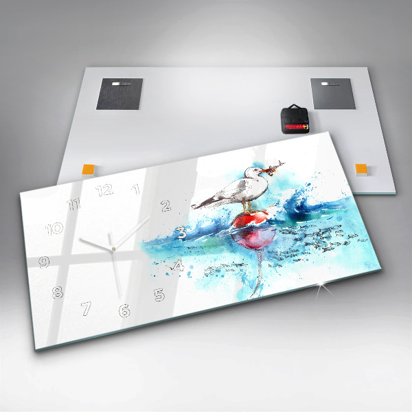 Glass wall clock rectangular Painted seagull