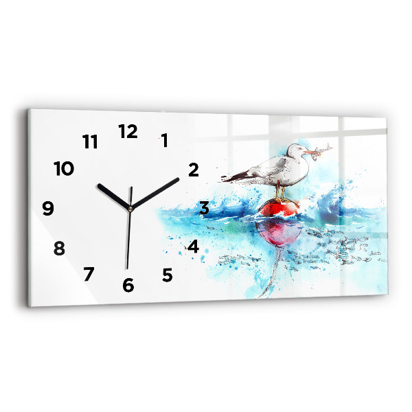 Glass wall clock rectangular Painted seagull