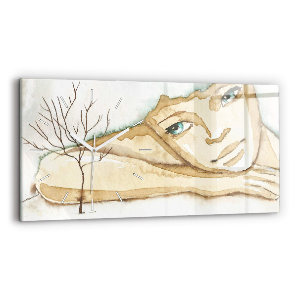 Glass wall clock rectangular Portrait of a woman