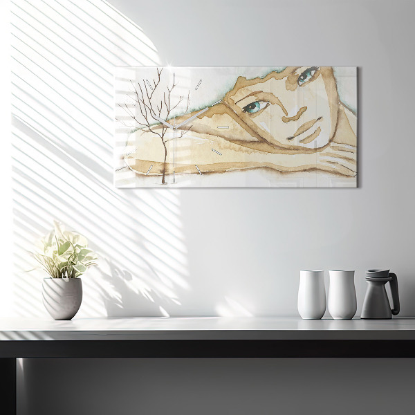 Glass wall clock rectangular Portrait of a woman