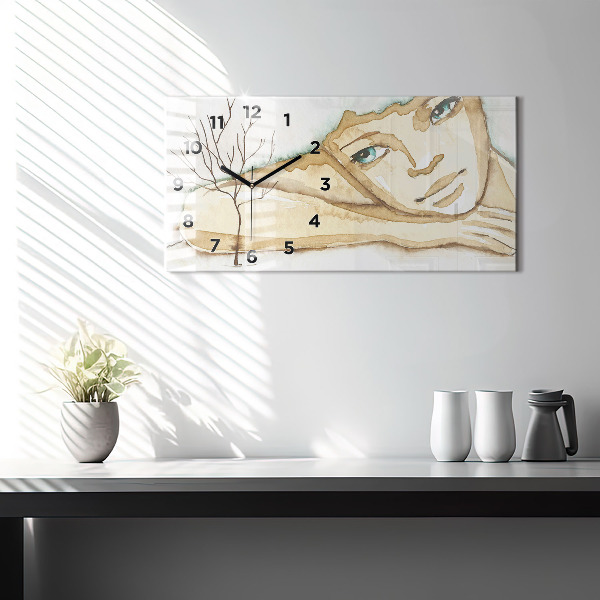 Glass wall clock rectangular Portrait of a woman