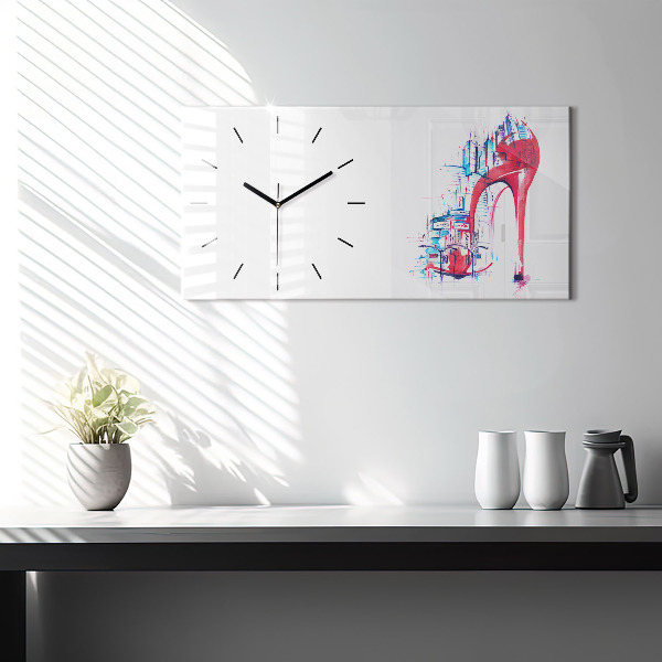 Glass wall clock rectangular Red heel