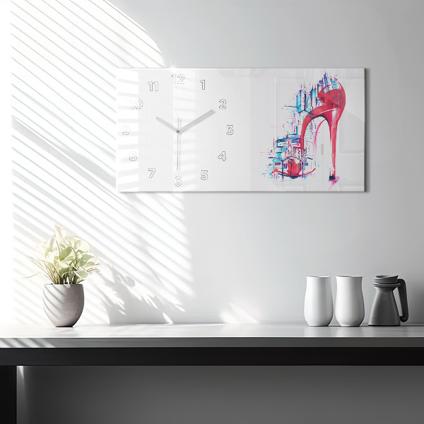 Glass wall clock rectangular Red heel
